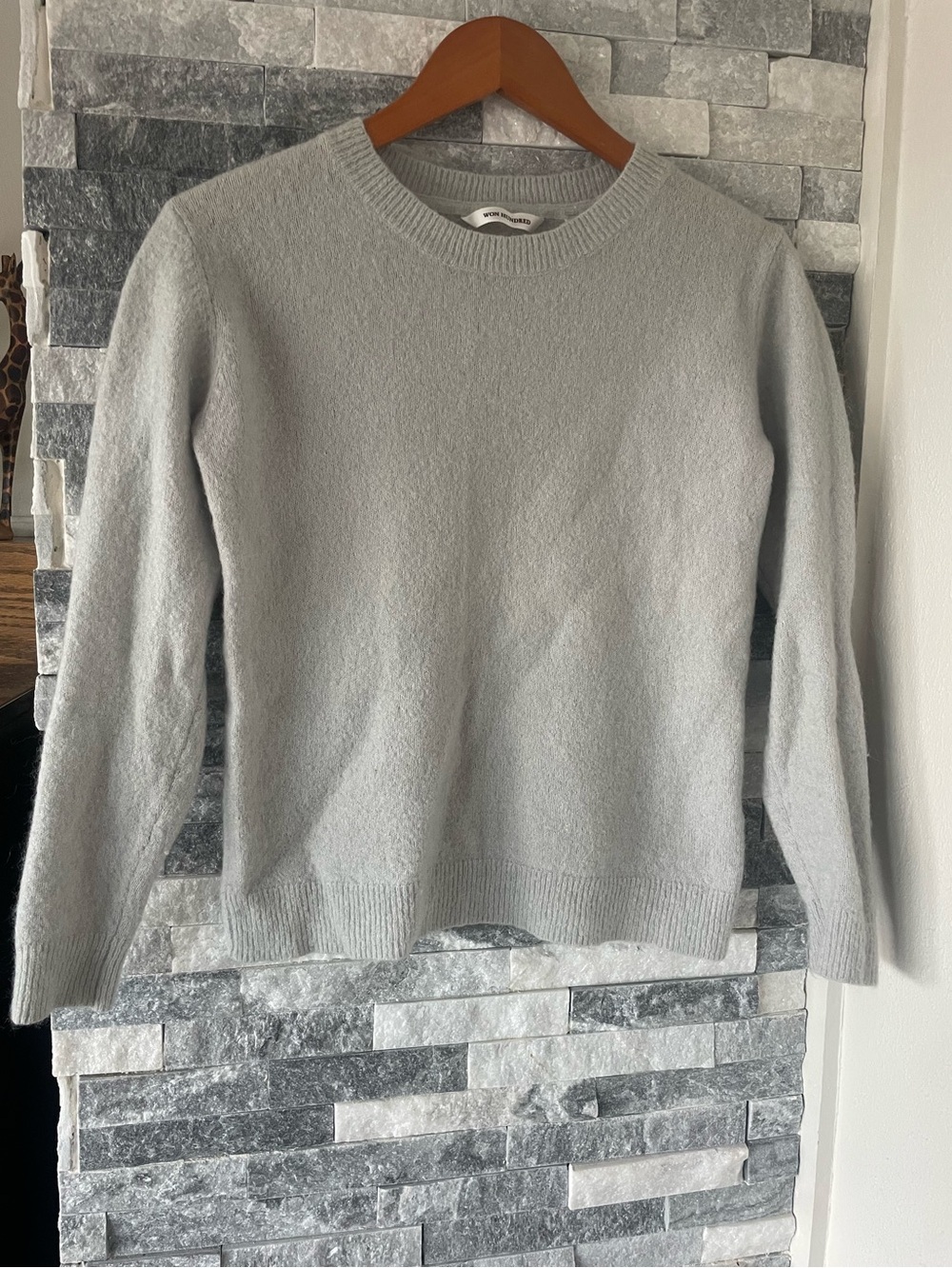 Women WON HUNDRED Wool Mix-Pullover knit crewneck-Elbow Cutout-Gray-Medium/Small
